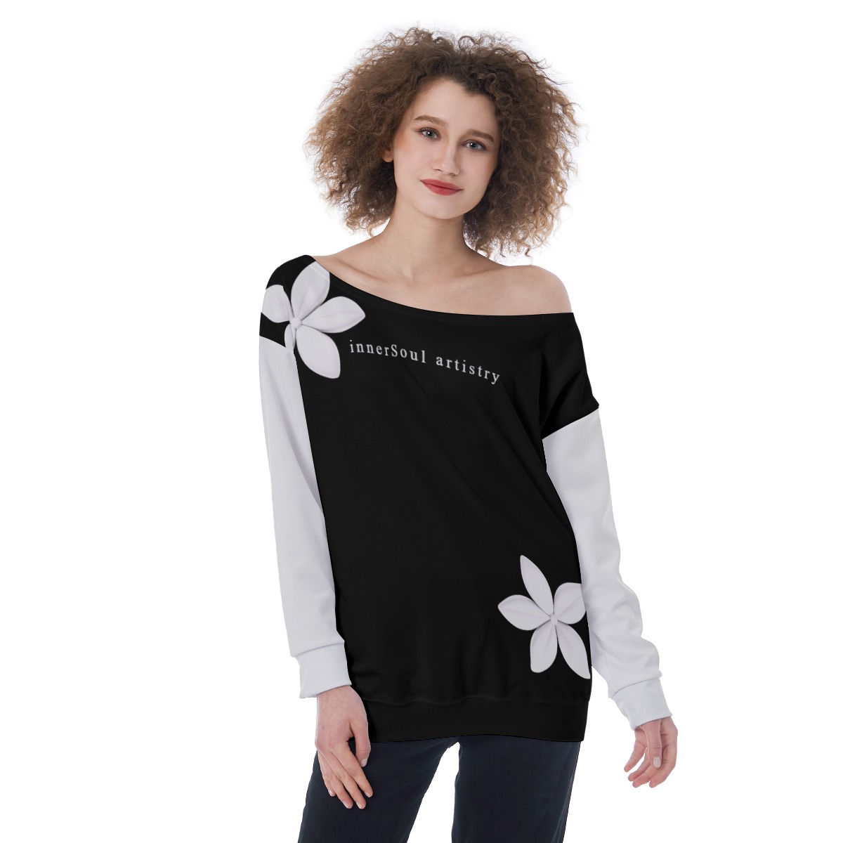 White Plumeria Oversized Women's Off-Shoulder Sweatshirt