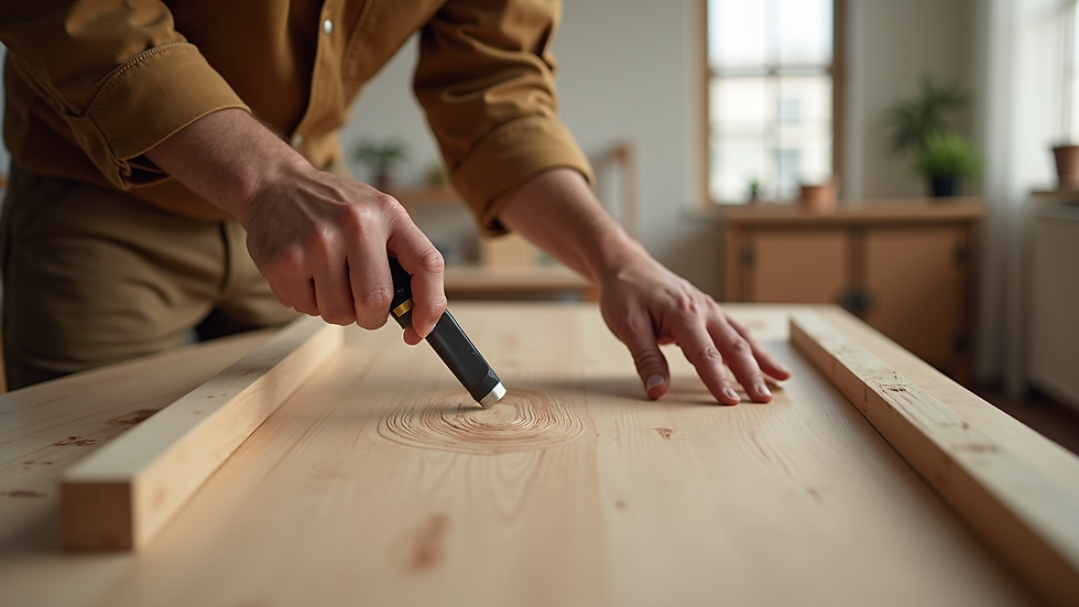 Plano detalle de carpintero trabajando en mueble de madera