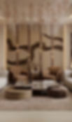 Modern lounge with brown armchairs, marble table, Fit Out & Interior Design.