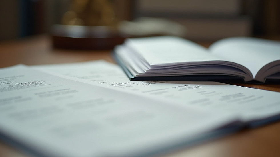 Close-up de documentos legais organizados para inventário judicial