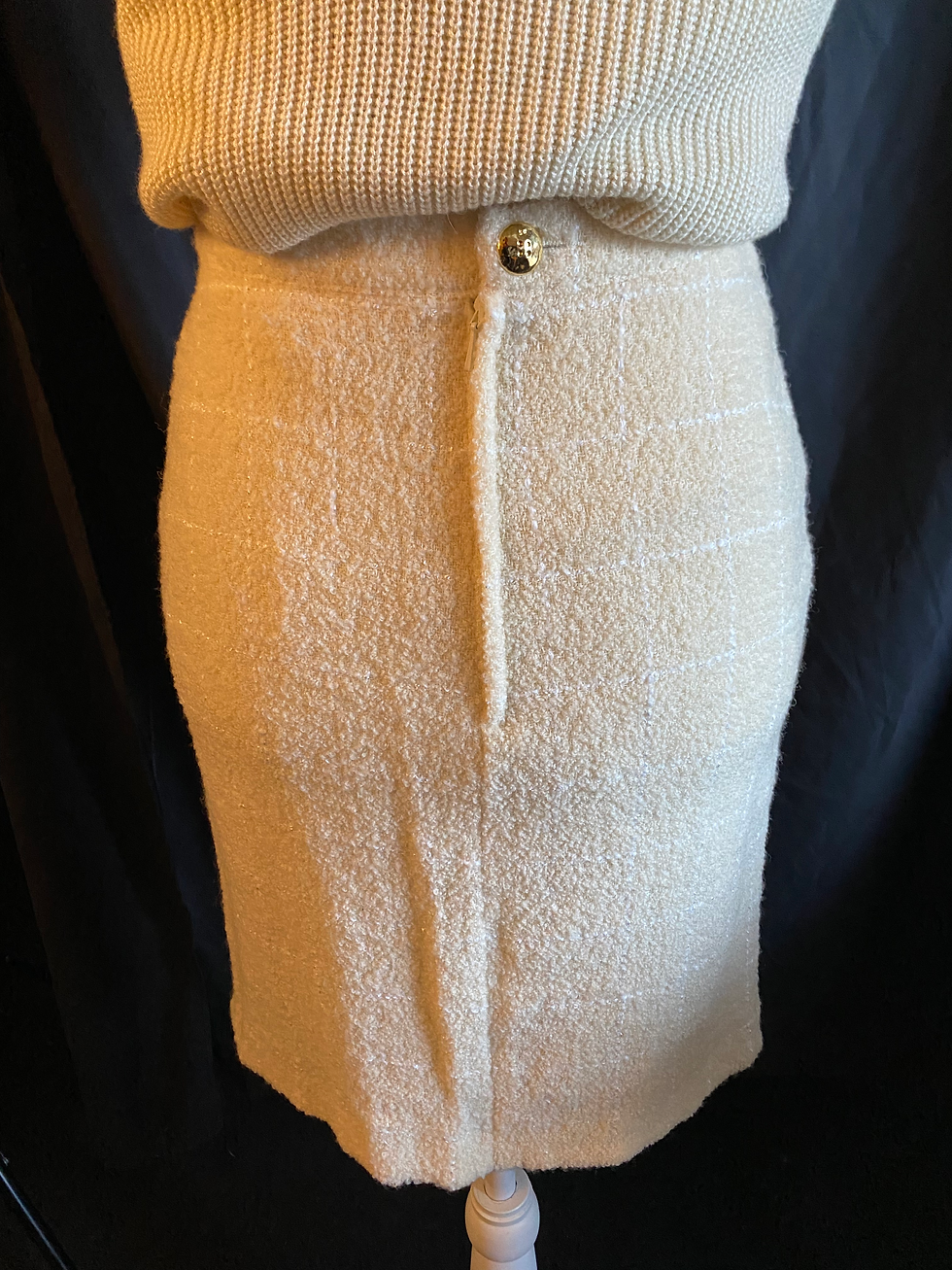 Miniature : Jupe tweed  en laine Sonia Rykiel – Taille 36 – Tweed écru à carreaux blancs – B