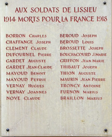Aux soldats de Lissieu morts pour la France 14-18