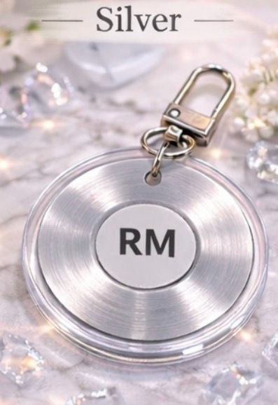 Silver RM record keychain for BTS ARIRANG fans