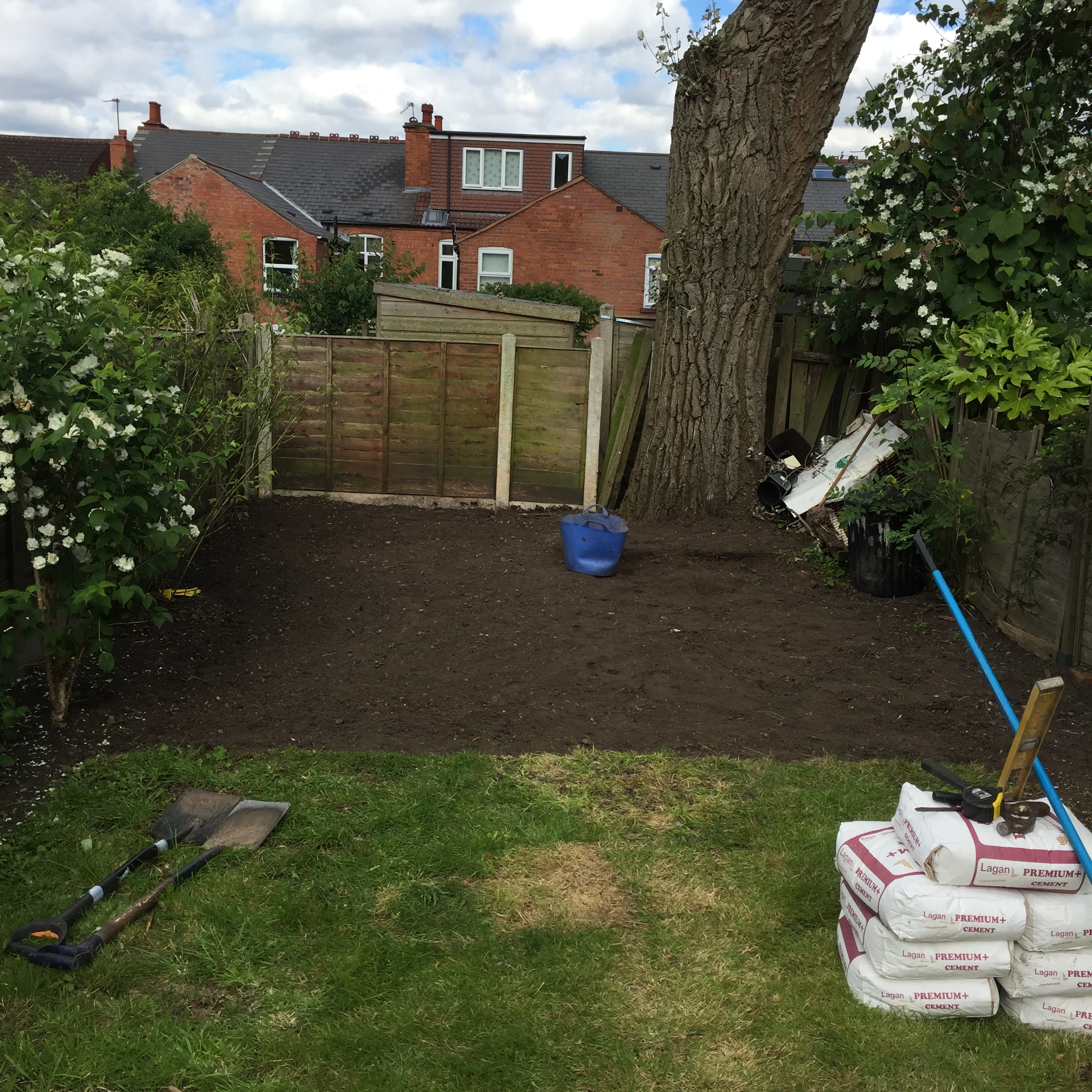 Grass dug up and levelled soil