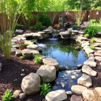 very large backyard pond 20x25' with stream