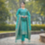 Cotton Exclusive teal green Chanderi cotton kurta with lining, multicolour motifs, straight salwar and zari dupatta