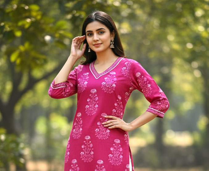 Pure cotton kurta comes in a straight-fit silhouette with side slits for ease and comfort. It features a V-neckline .