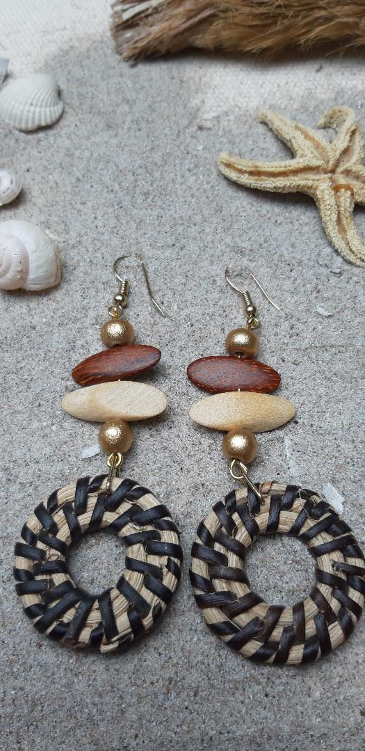 Boucles d'oreilles bois et rotin