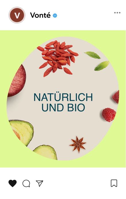 Ein Social-Media Beitrag Vonté, einer organischen Kosmetikmarke.