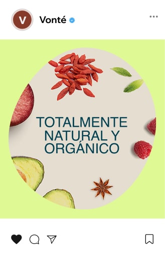 Publicación en redes sociales para una marca de productos naturales y orgánicos.