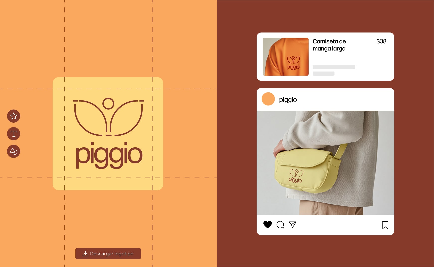 Funcionalidad de creación de logos para un sitio de moda y accesorios.