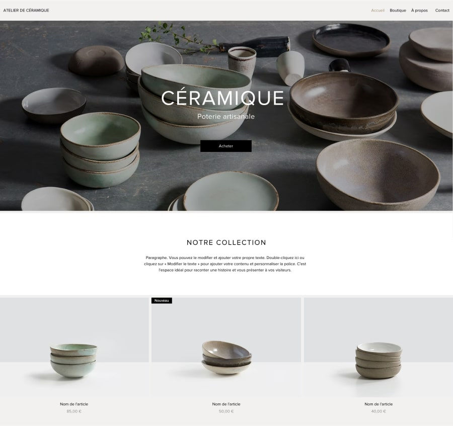 Un template de landing page produit présentant un casque audio sur un fond brun.