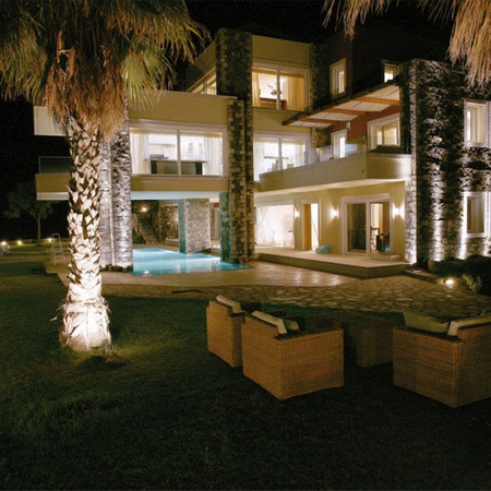 Night photo of the garden of Villa Marina in ELOUNDA CRETE