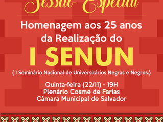 Sessão na Câmara celebra os 25 anos do I Seminário Nacional de Universitários Negros e Negras (Senun