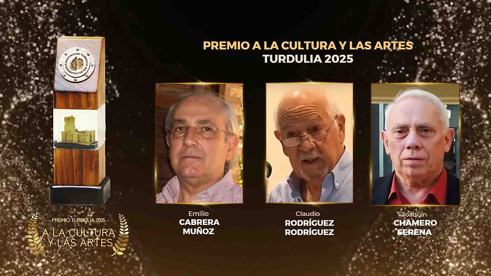 Imagen de los tres galardonados con el 'Premio Turdulia a la Cultura y las Artes' en esta edición de 2025. Diseño gráfico: Asociación cultural Turdulia.