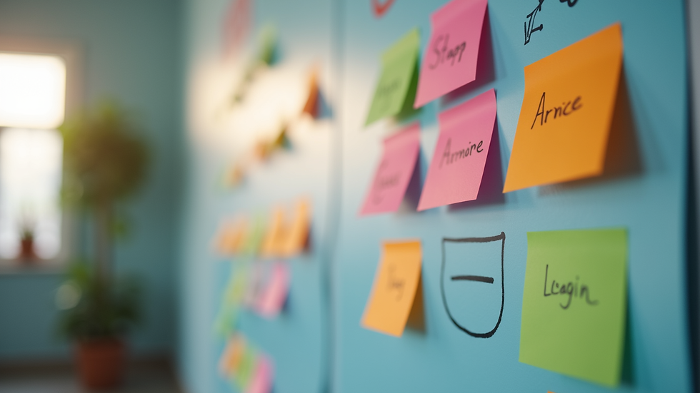 Close-up view of a sales strategy board with colorful sticky notes