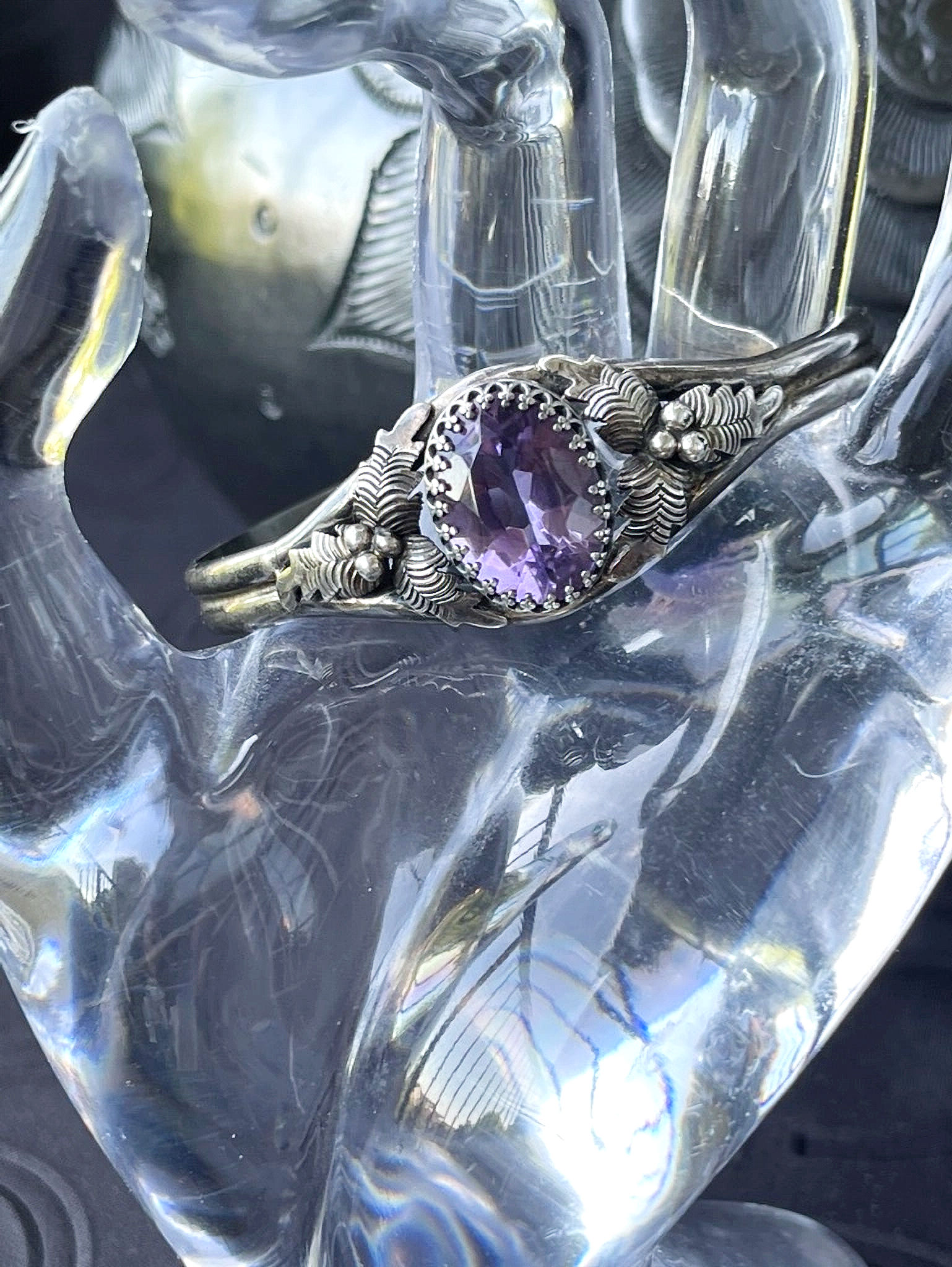Vintage Native American Amethyst Sterling Silver Cuff Bracelet