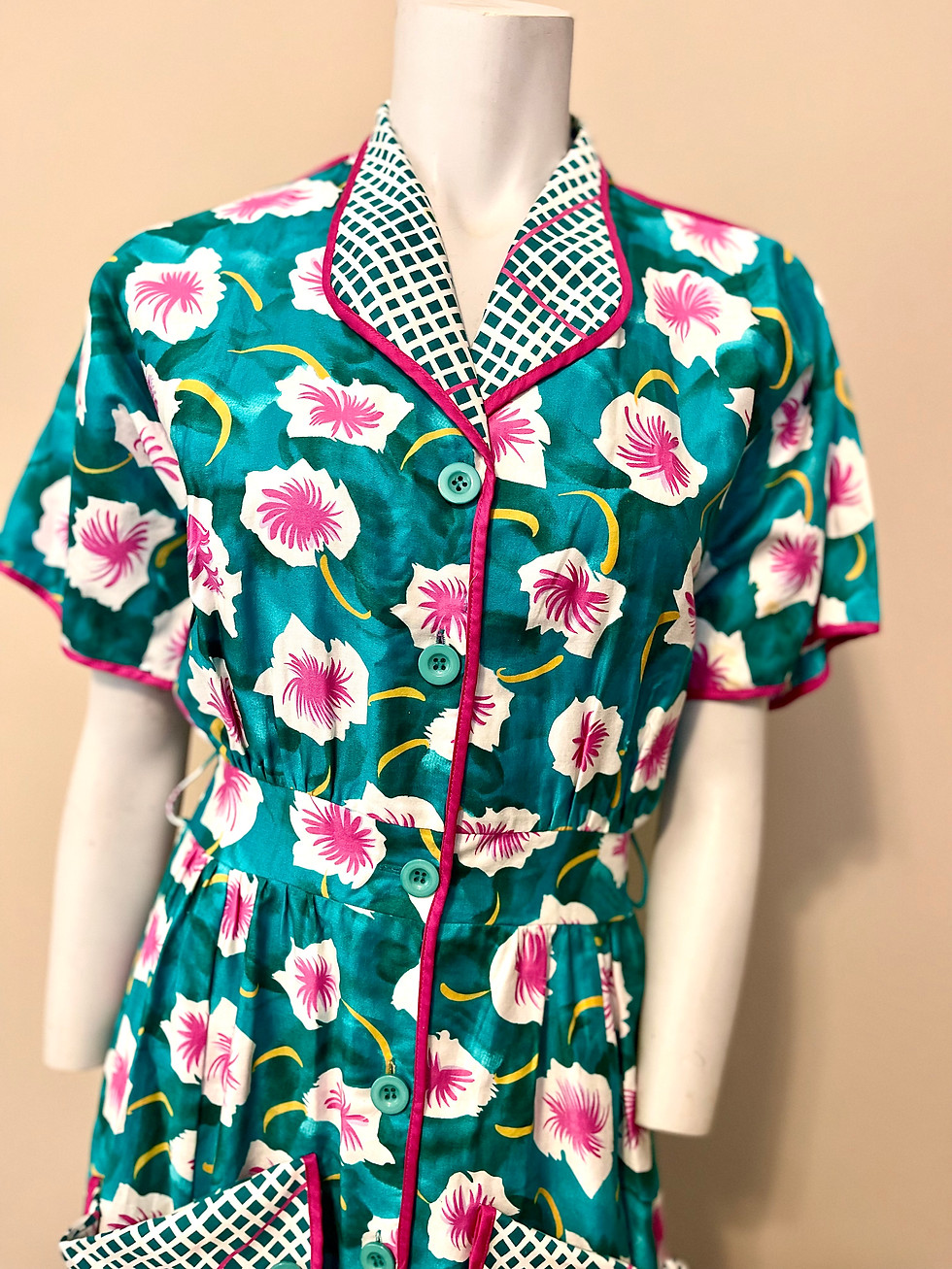 Thumbnail: 1970's Vintage Vibrant Tropical Print Hostess Dress- Small