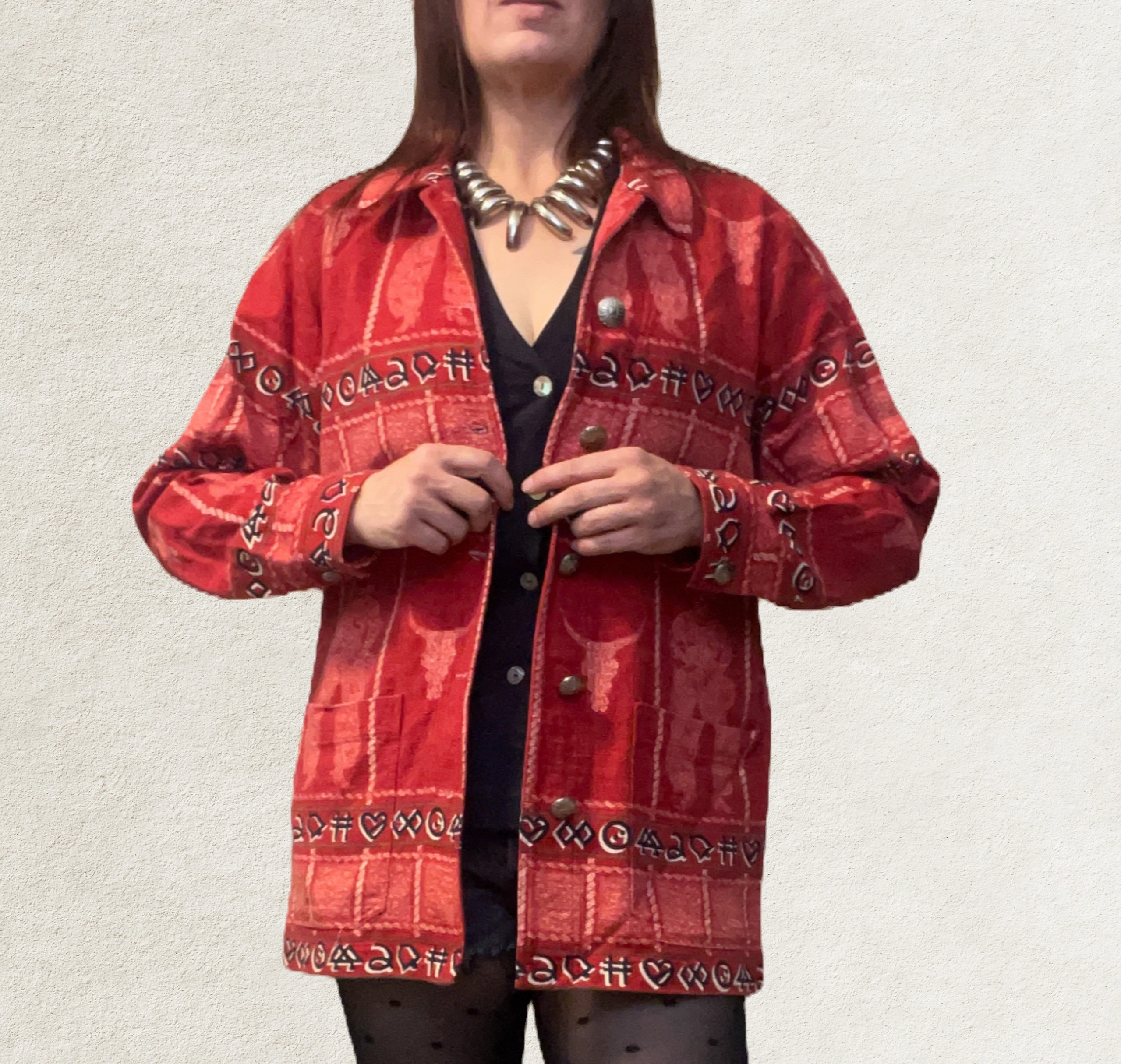1960's Vintage Western Print Cowboy Cotton Jacket -Medium