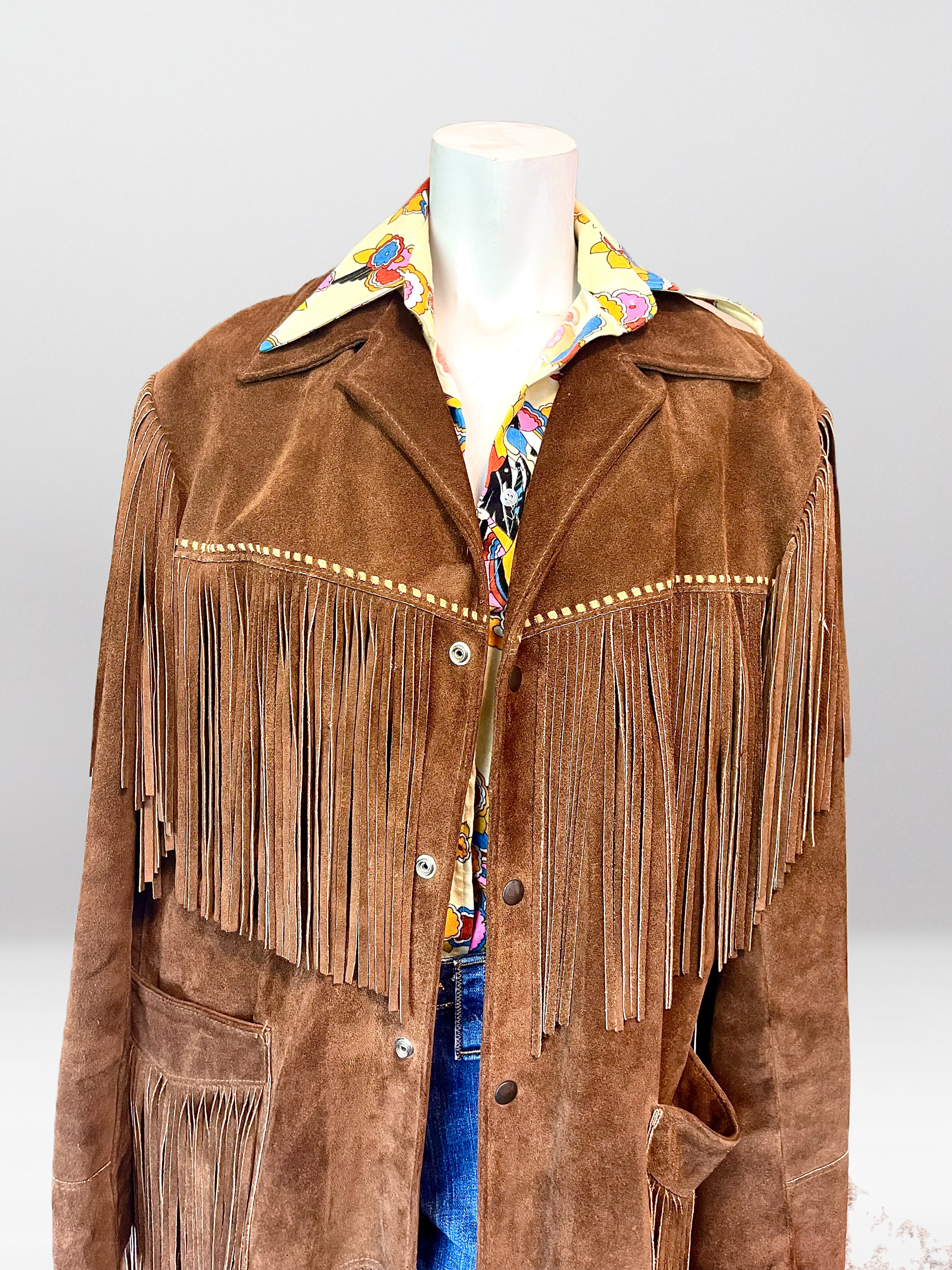 1960's Fringed Hippie Rockstar Jacket, Brown Fringed Suede Medium