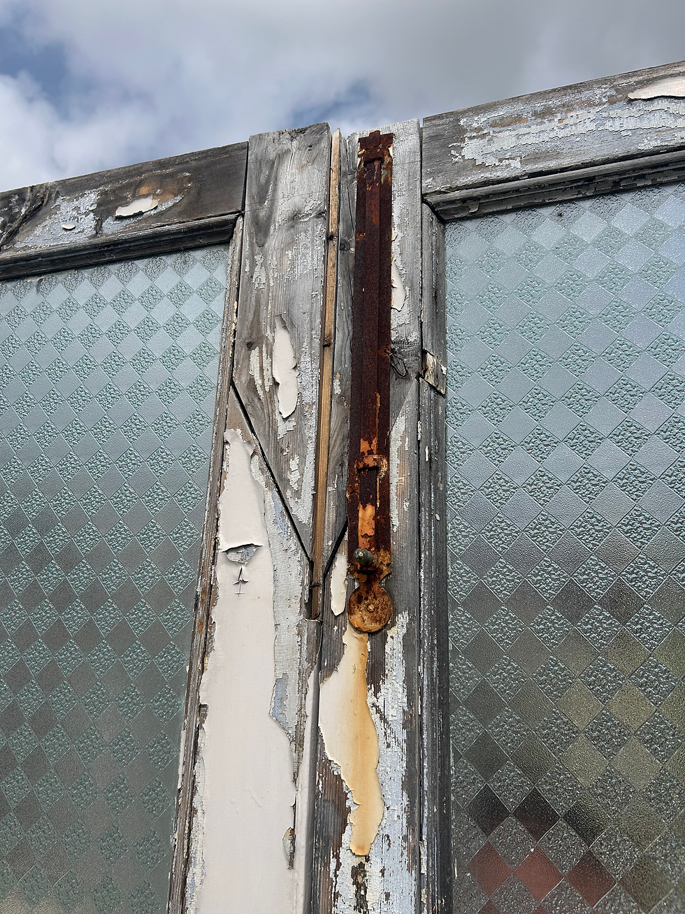 Miniatura: Porta antica bianca in legno doppia anta con vetro a rombi - PRT 005