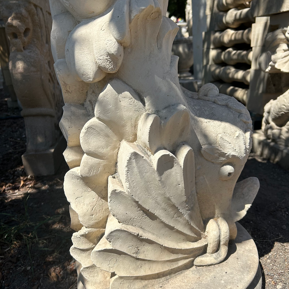 Miniatura: Tavolo antico con base pesci in pietra bianca di Noto - PTR 050