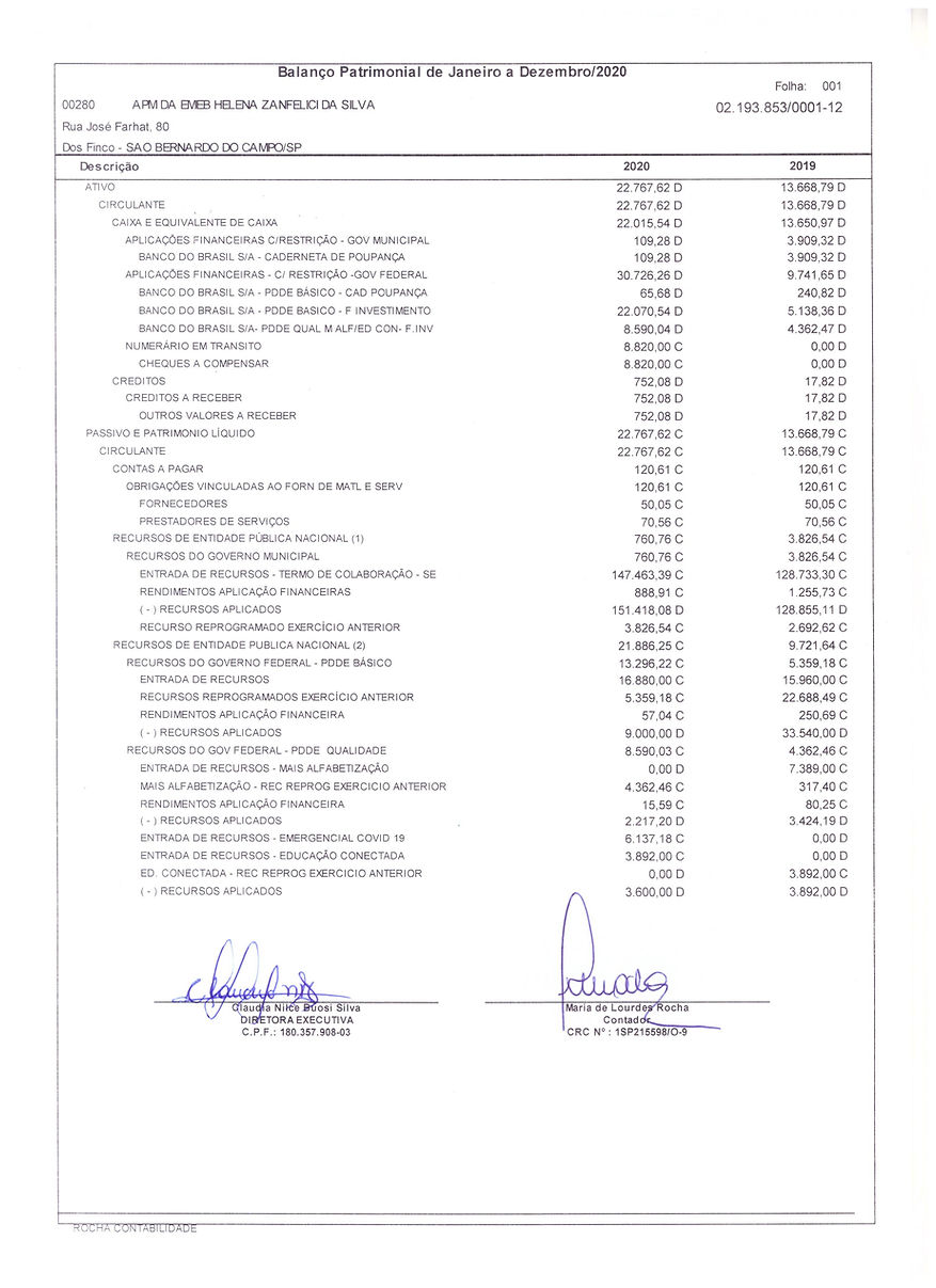 BALANÇO PATRIMONIAL DE JANEIRO A DEZEMBR
