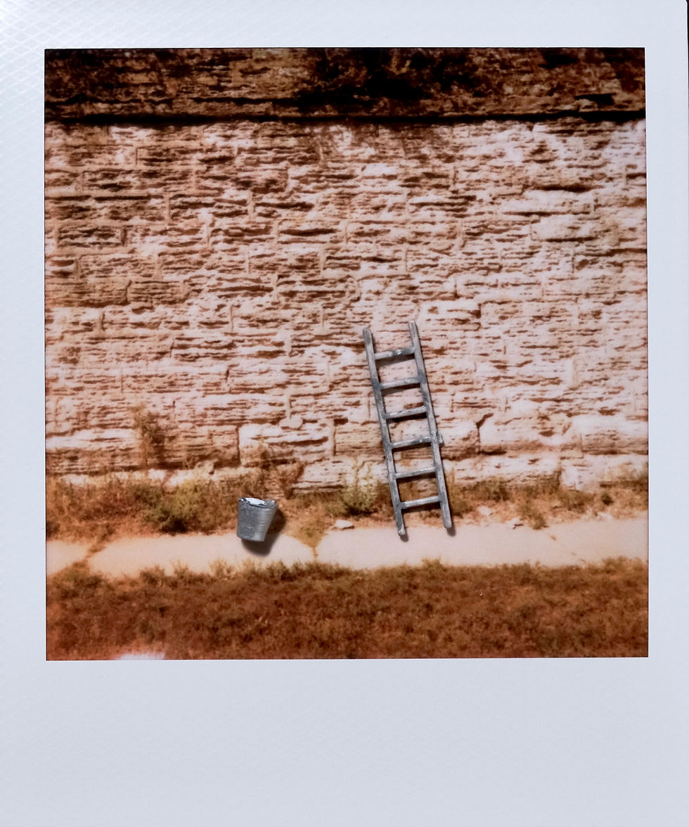 Ladder Against Wall with Bucket, 37x31