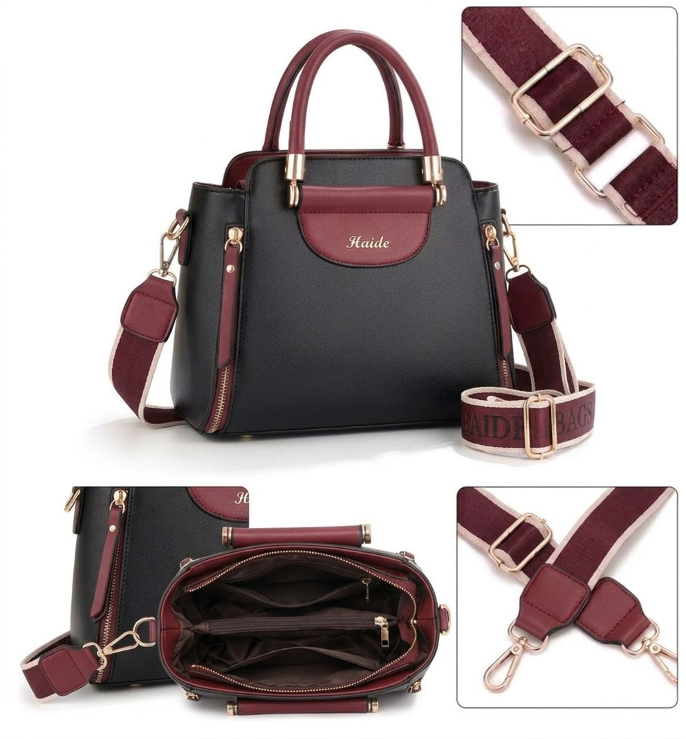 Cartera ecocuero bicolor, con correa regulable
