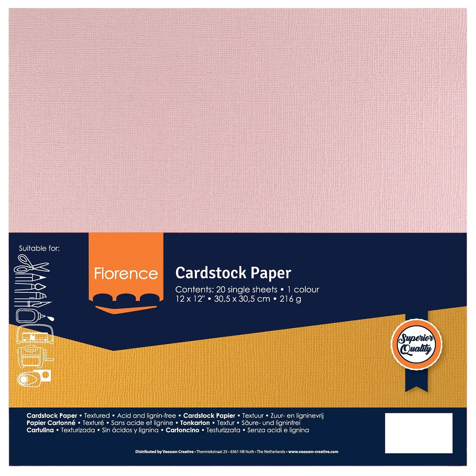 Cardstock Texturé Florence - Light Pink - 30.5x30.5 - 20 feuilles de 216g