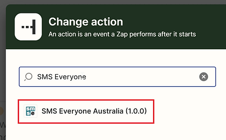 Change Action for zapier sms