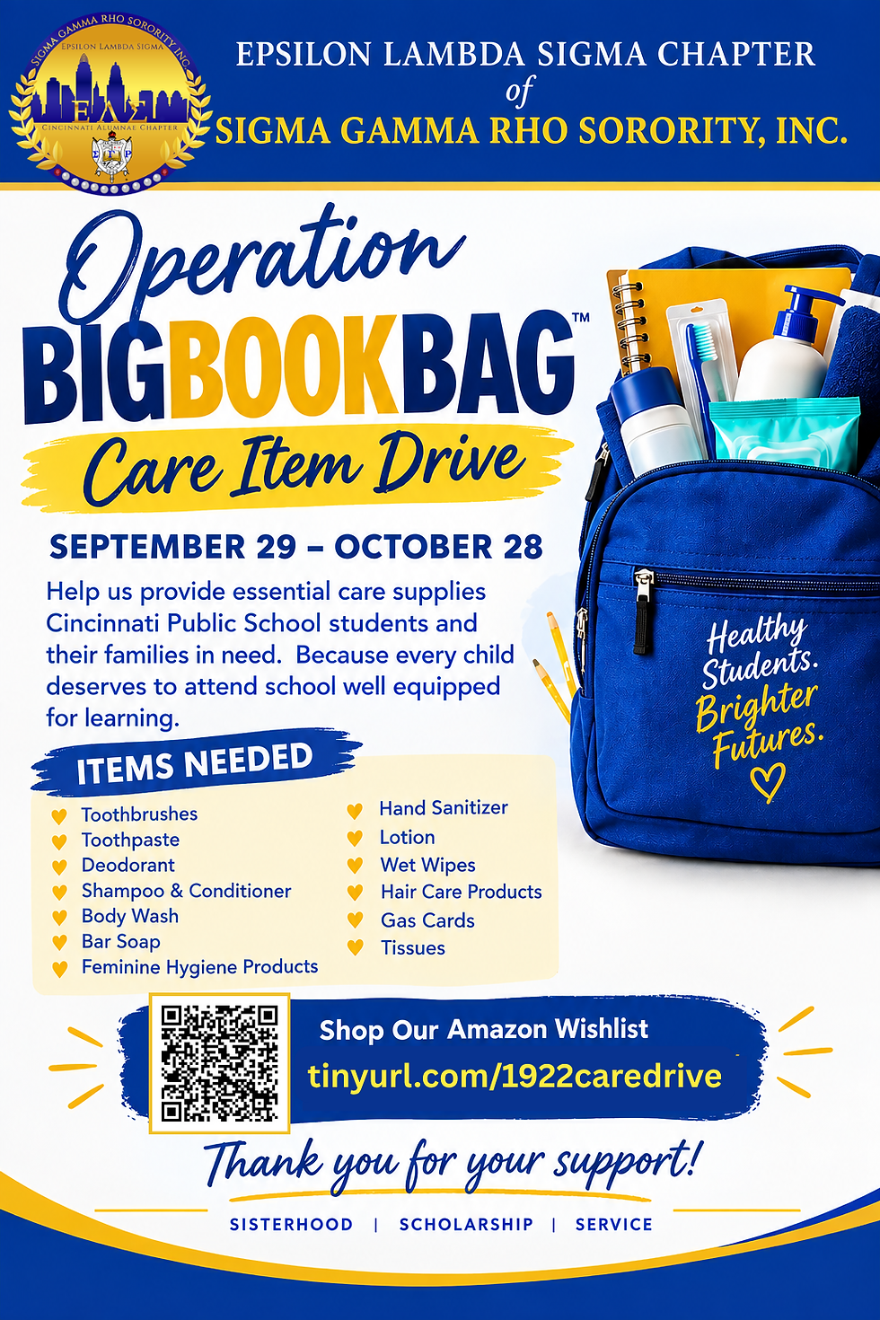 Operation Big Bookbag Care Item Drive