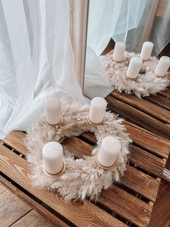 White Dreams- Boho Adventskranz in weiß mit Trockenblumen| Hazelandbeck