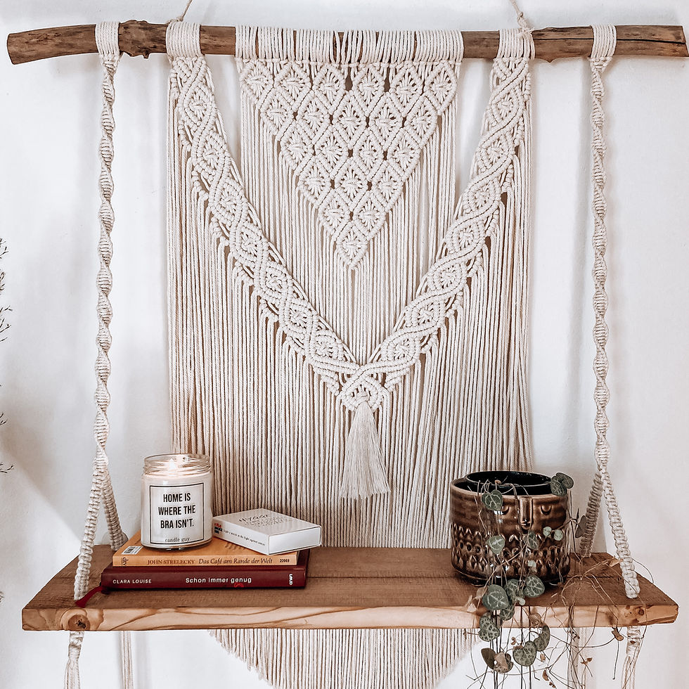 boho Makramee Regal mit Holzbrett- Wandbehang