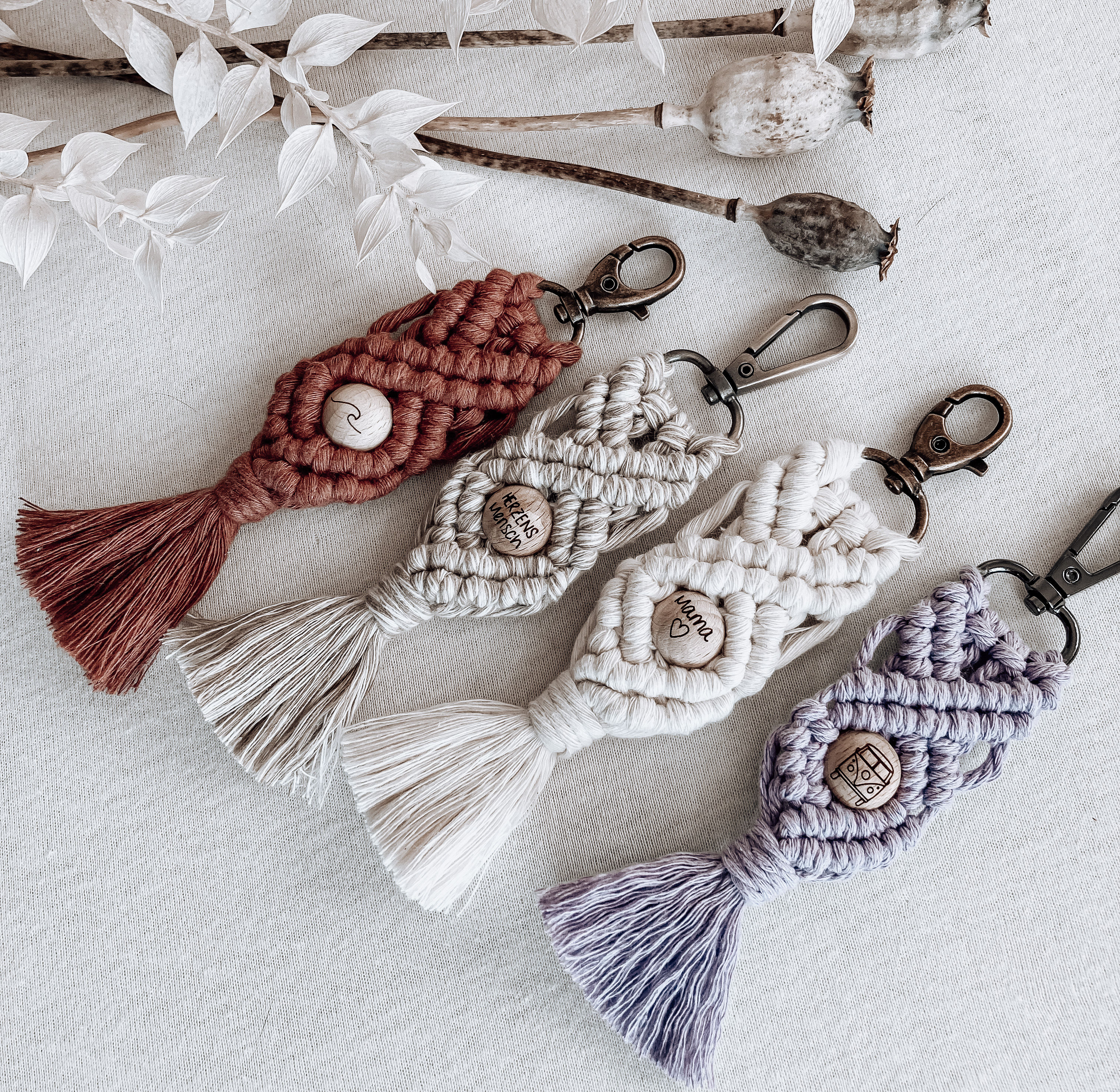 Schlüsselanhänger Makramee boho Geschenk Muttertag Reisen Lieblingsmensch Bulli