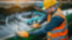Worker Inspecting Water Quality at Industrial Facility