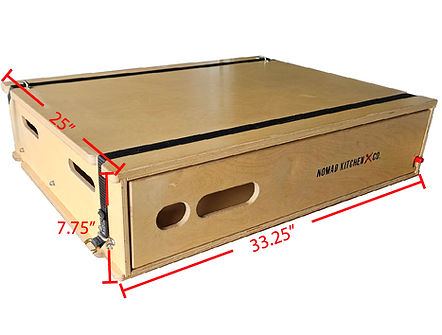 The Nomad Kitchen is 25 inches deep, 33.25 inches wide, and 7.75 inches high