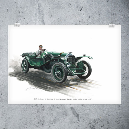 1924 24 Hours of Le Mans #8 J Duff F Clement Bentley 3Litre Sport, painted by Marcel Auret. Hand painted artworks and prints for sale!