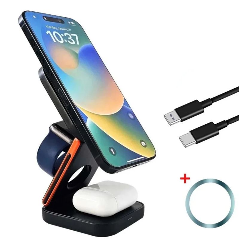3 in 1 Foldable Magnetic Wireless Charger Stand Fast Charging Station for iPhone