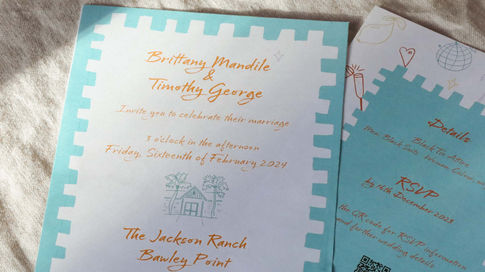 Custom Wedding Invitations with hand-drawn illustrations