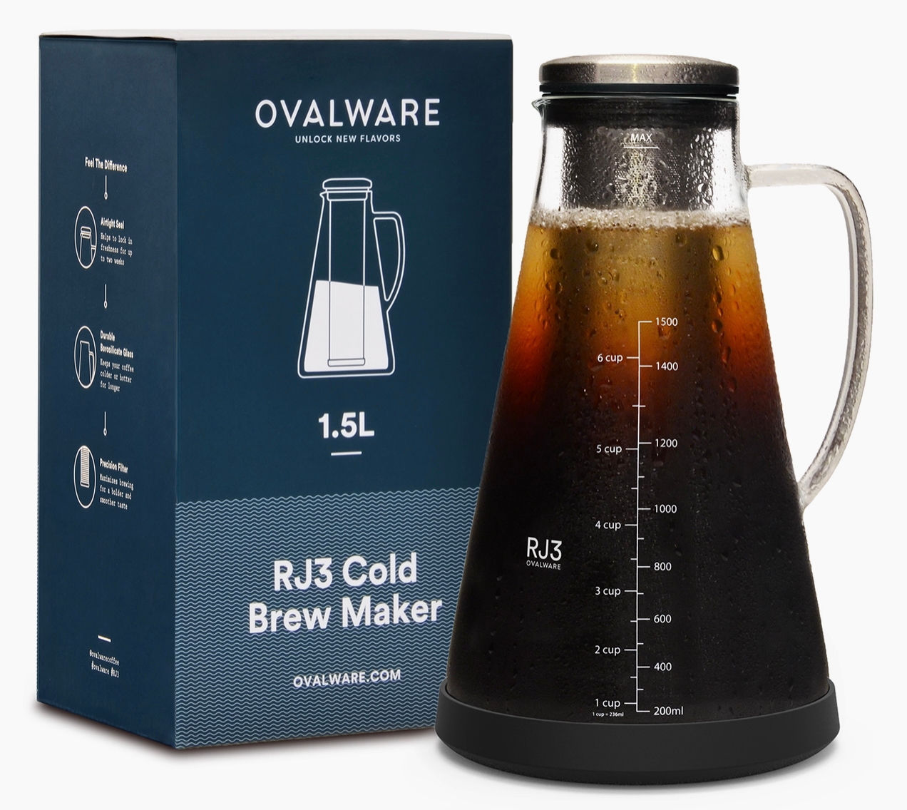 Airtight Cold Brew Iced Coffee Maker Pitcher and Tea Infuser with Spout | 1.5L
