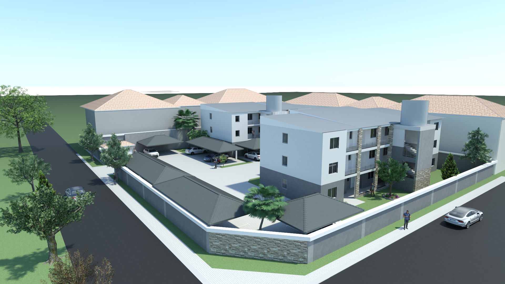 Palm Beach Villas courtyard architectural rendering