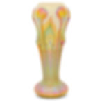 Ornamental glass vase with iridescent yellow and green design