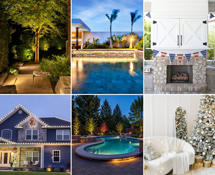 Stunning landscape lighting designs: pools, homes, and gardens.