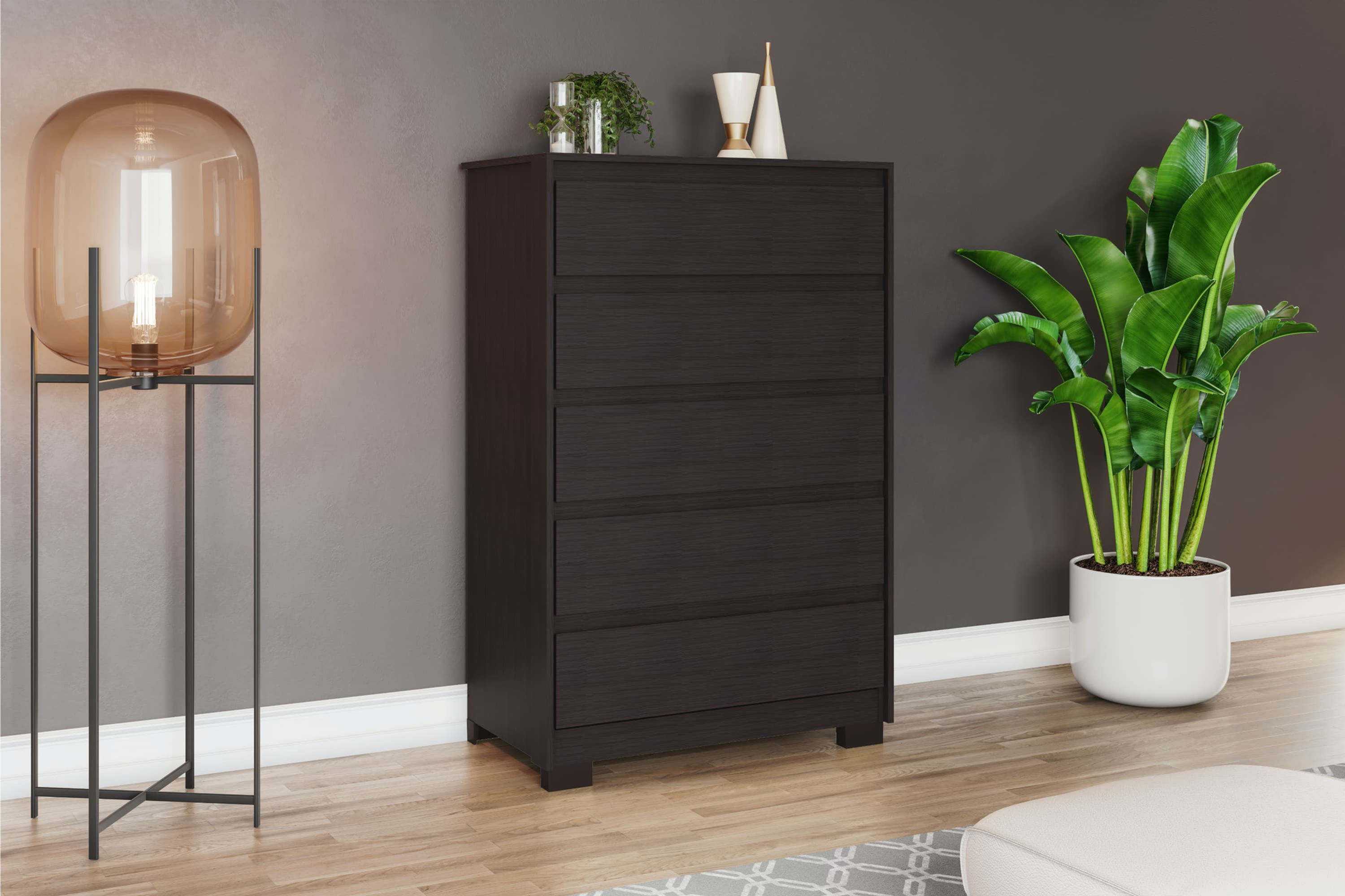 Cómoda de 5 cajones color tabaco