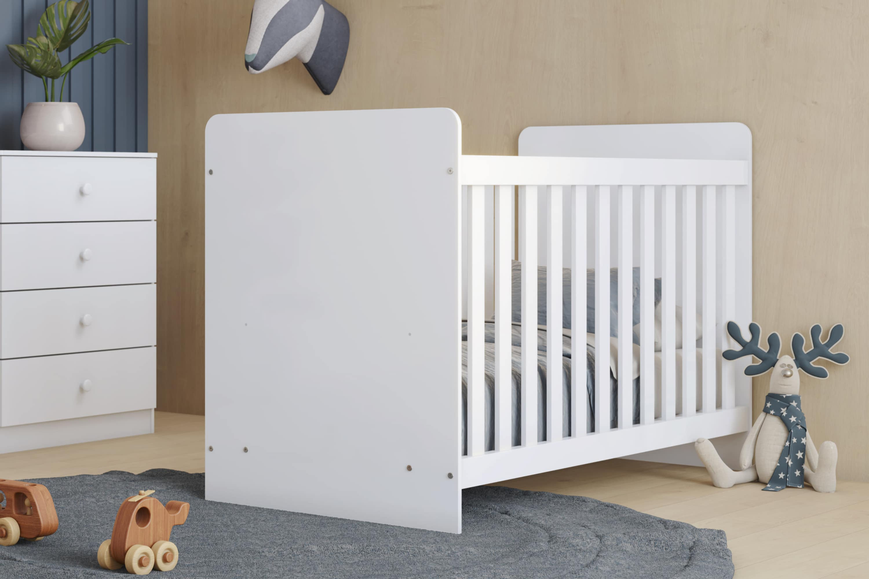 Cuna y mini cama LABERINTO blanca a 2 alturas