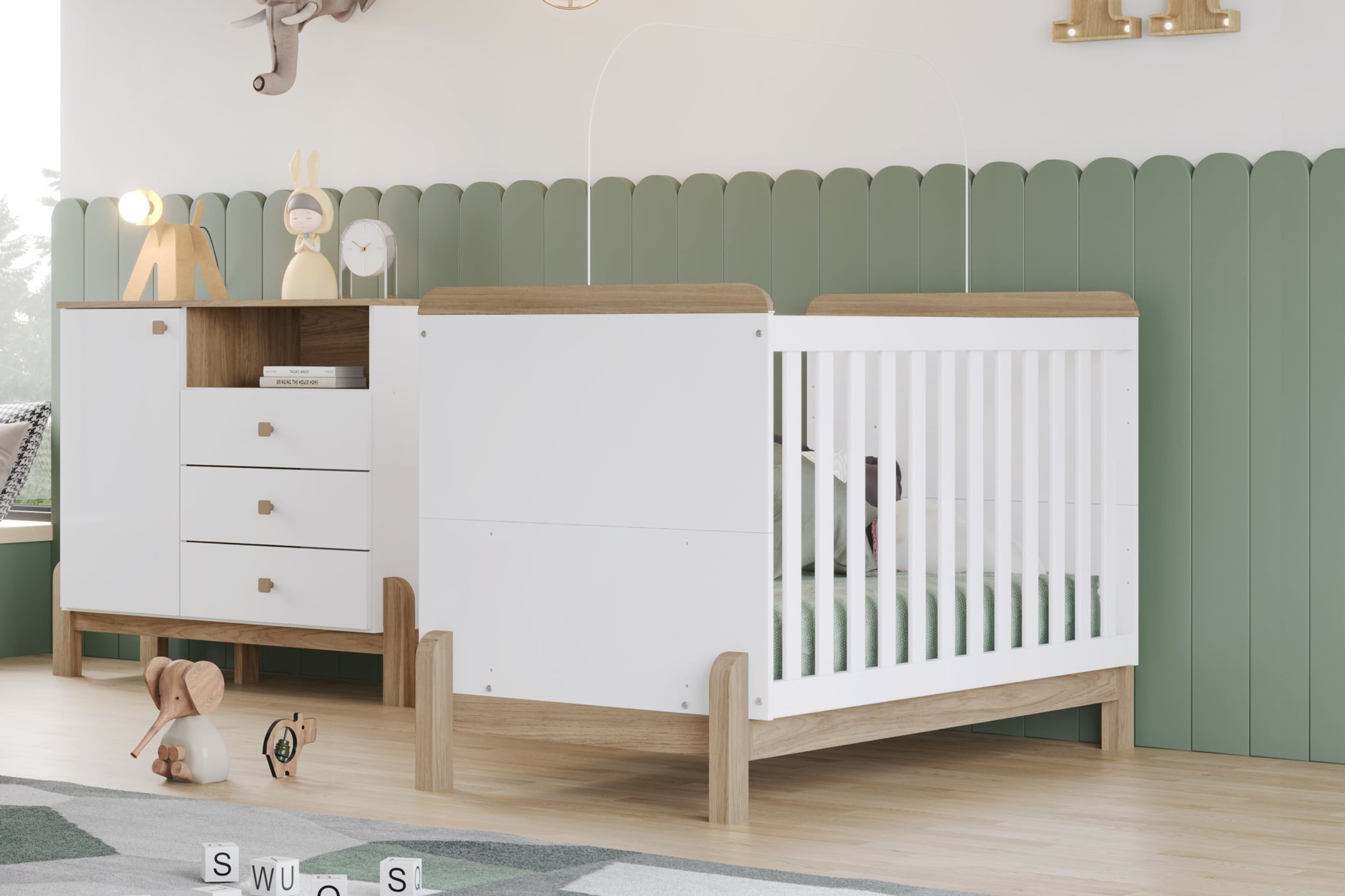 Cuna y mini cama TERNURA blanca a 2 alturas