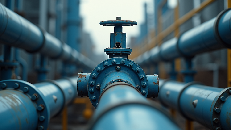Eye-level view of industrial pipeline with installed non-return valve