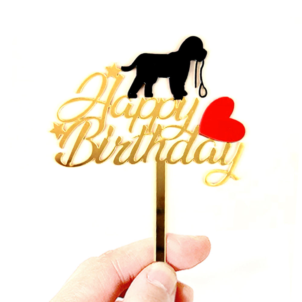 亞克力蛋糕插牌 寵物系列 - Happy Birthday散步小狗 紅心