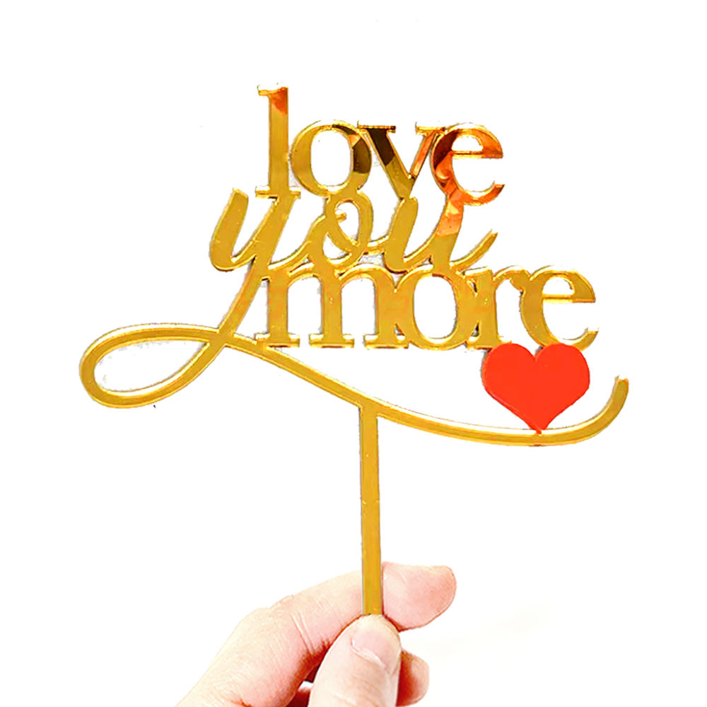 亞克力蛋糕插牌 - 情人系列 - love you more 紅心 金色